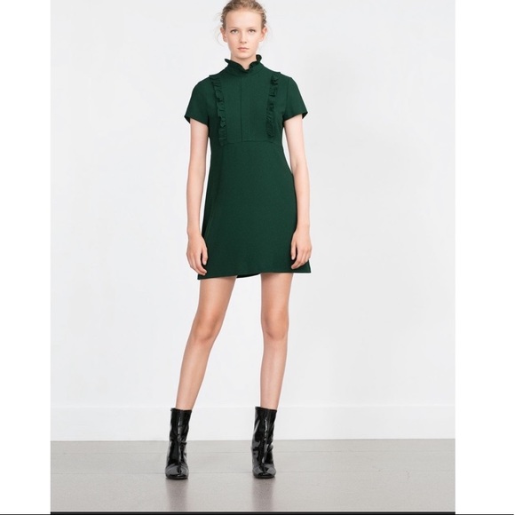 green ruffle dress zara